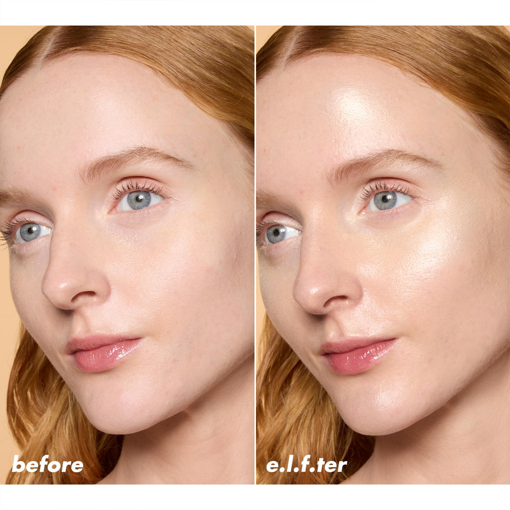 e.l.f. halo glow layered with halo glow beauty wand for amplified glow