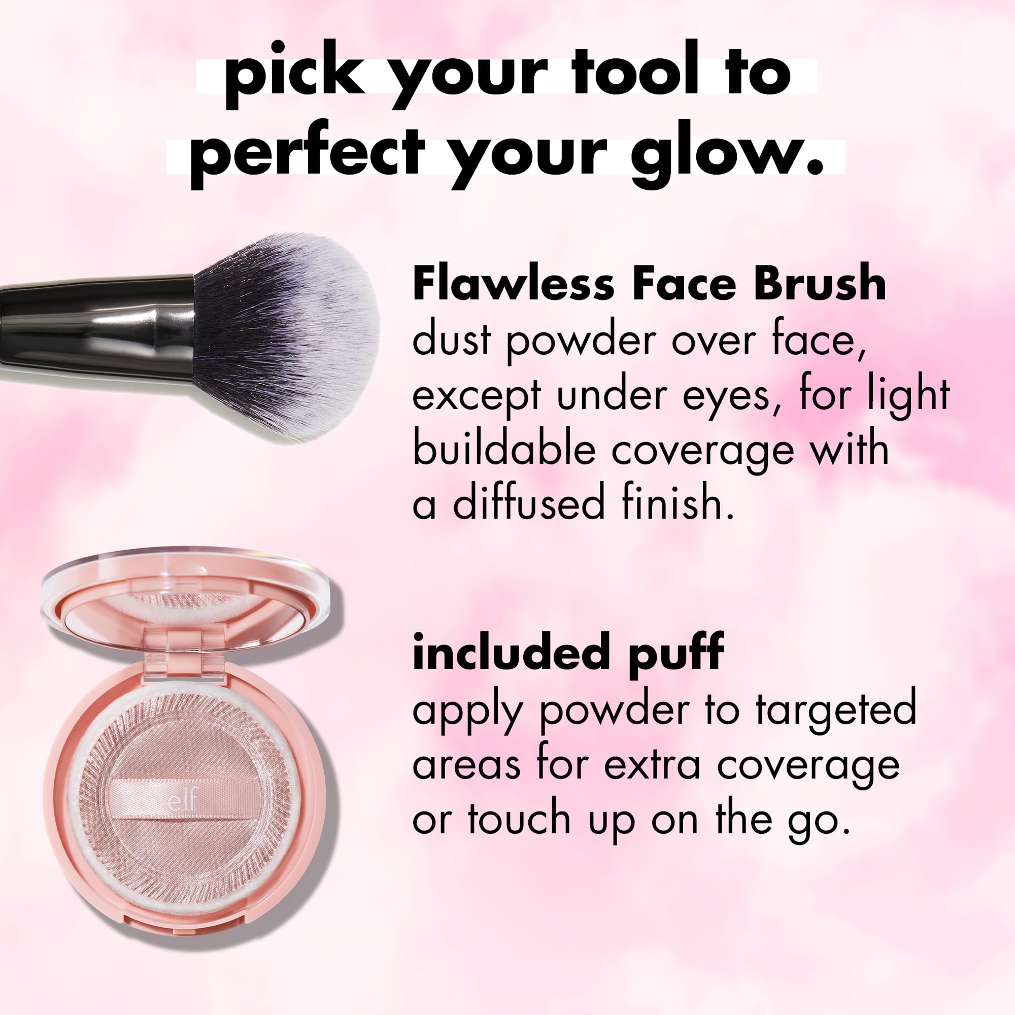 e.l.f. Halo Glow next to Halo Glow Liquid Filter to show pairing for airbrushed results benefit