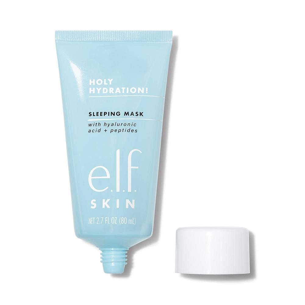 e.l.f. Holy Hydration label and ingredients close-up emphasizing hyaluronic and ceramide benefits