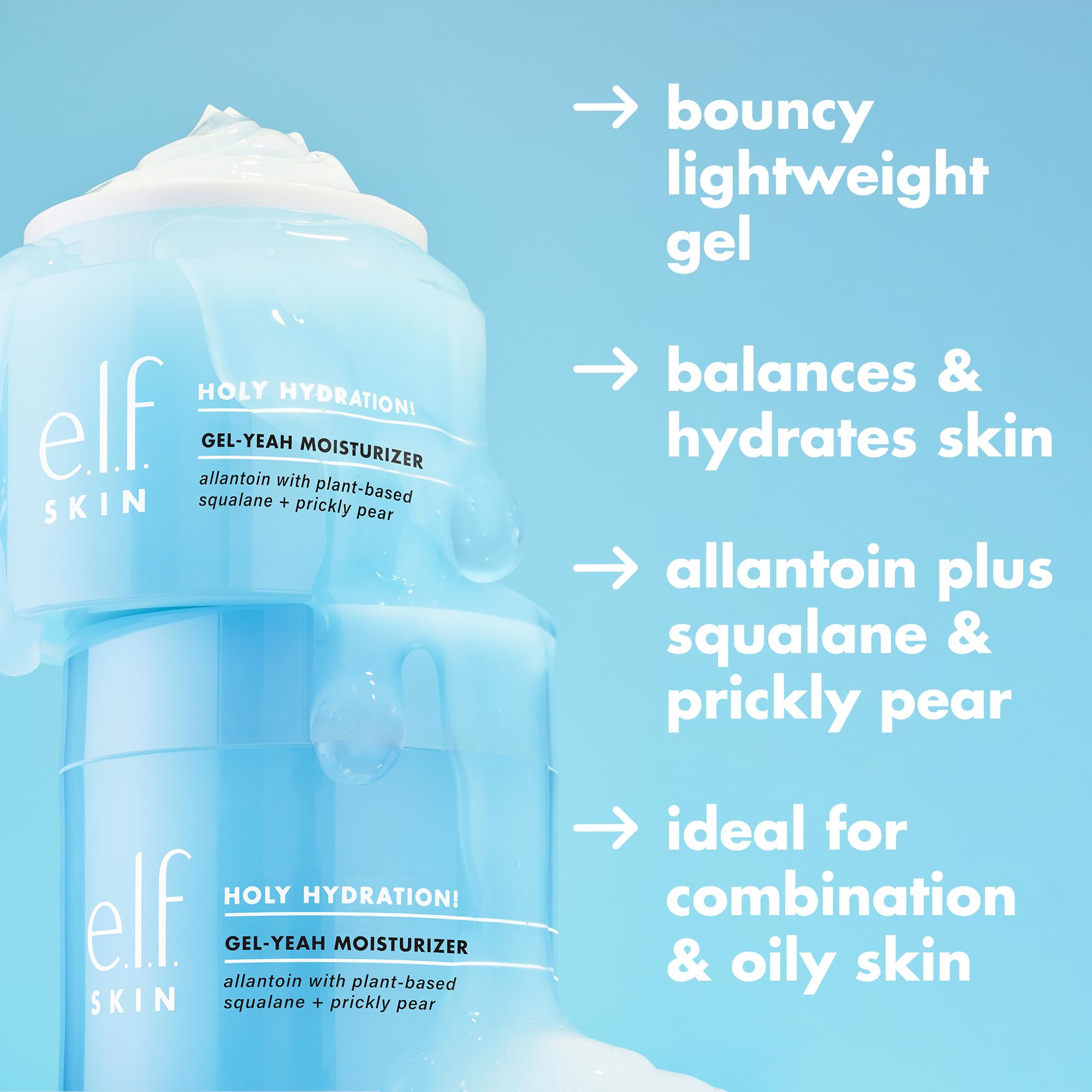 e.l.f. open jar showing bouncy gel texture for fast-absorbing hydration benefit