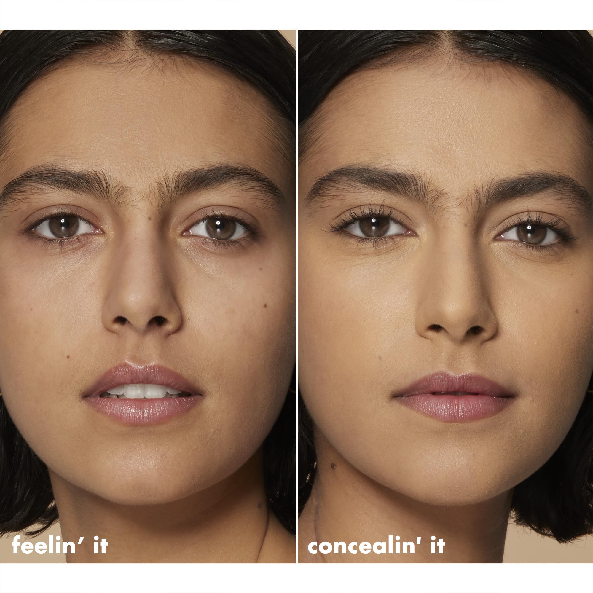e.l.f. before and after under-eye comparison illustrating coverage and brightening effect