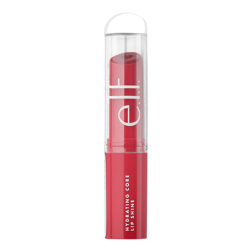 e.l.f. layering over lipstick showing added shine and moisturizing effect