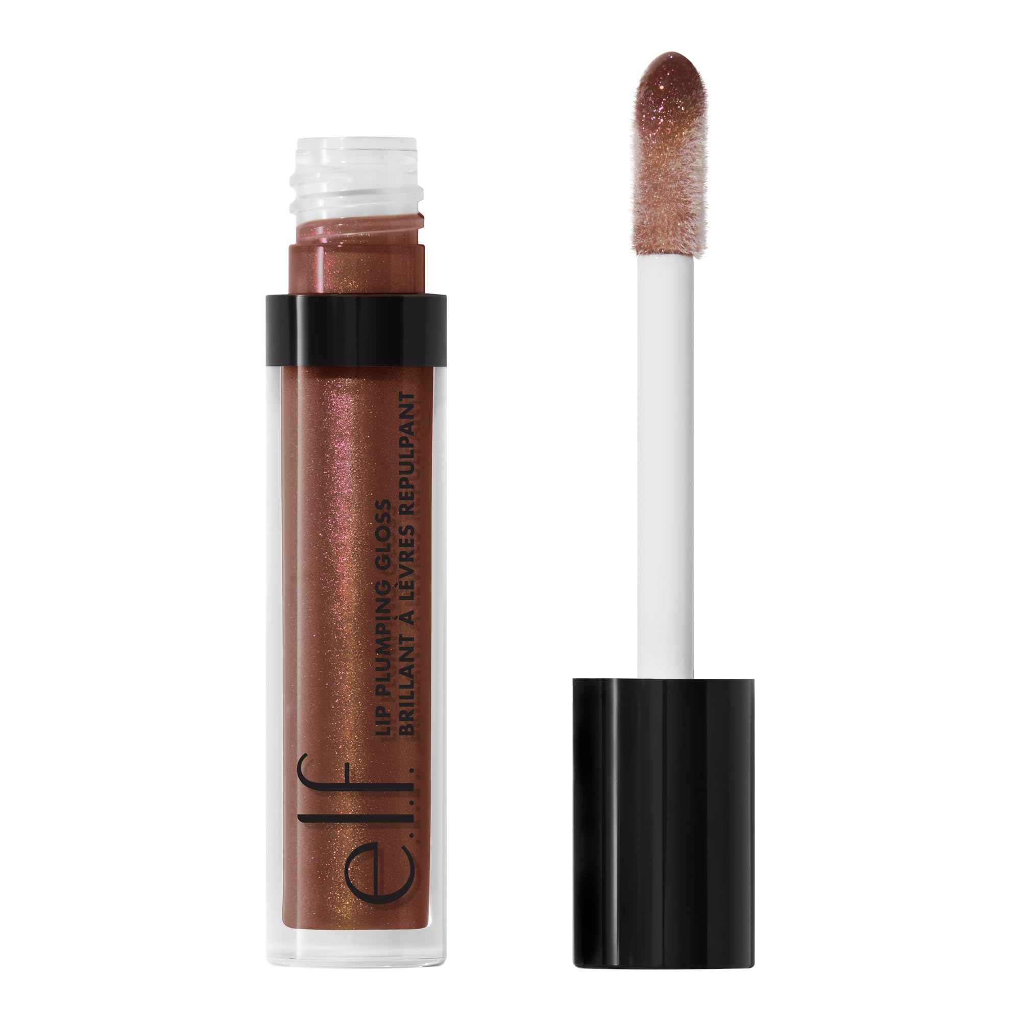 e.l.f. front packaging showing Chocolate Glaze gloss and benefits