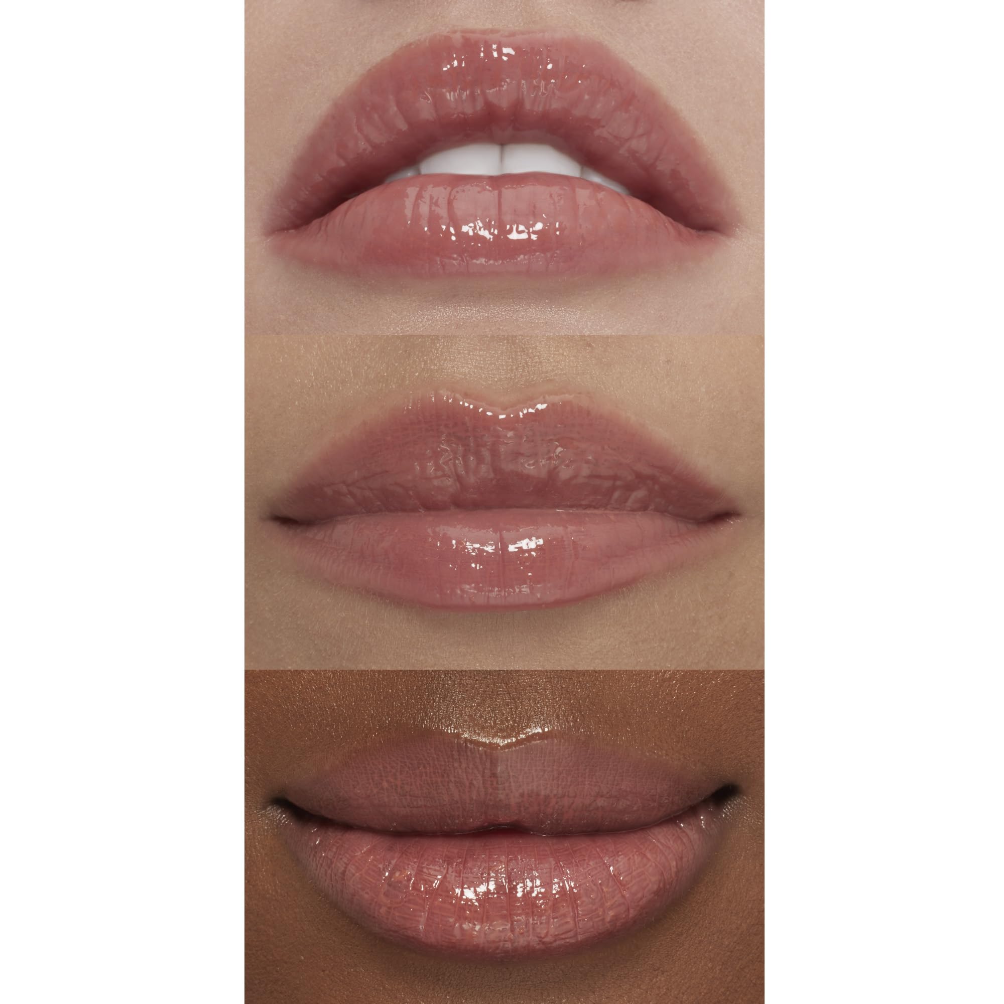 e.l.f. gloss swiped on lips in Mocha Twist showing fuller-looking, hydrated pout