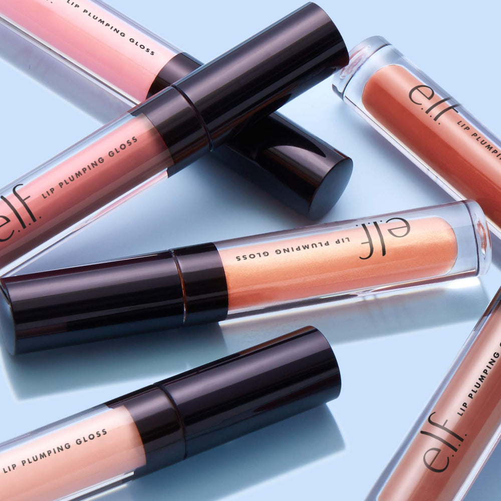 e.l.f. gloss layered over lipstick before and after showing enhanced shine and dimension