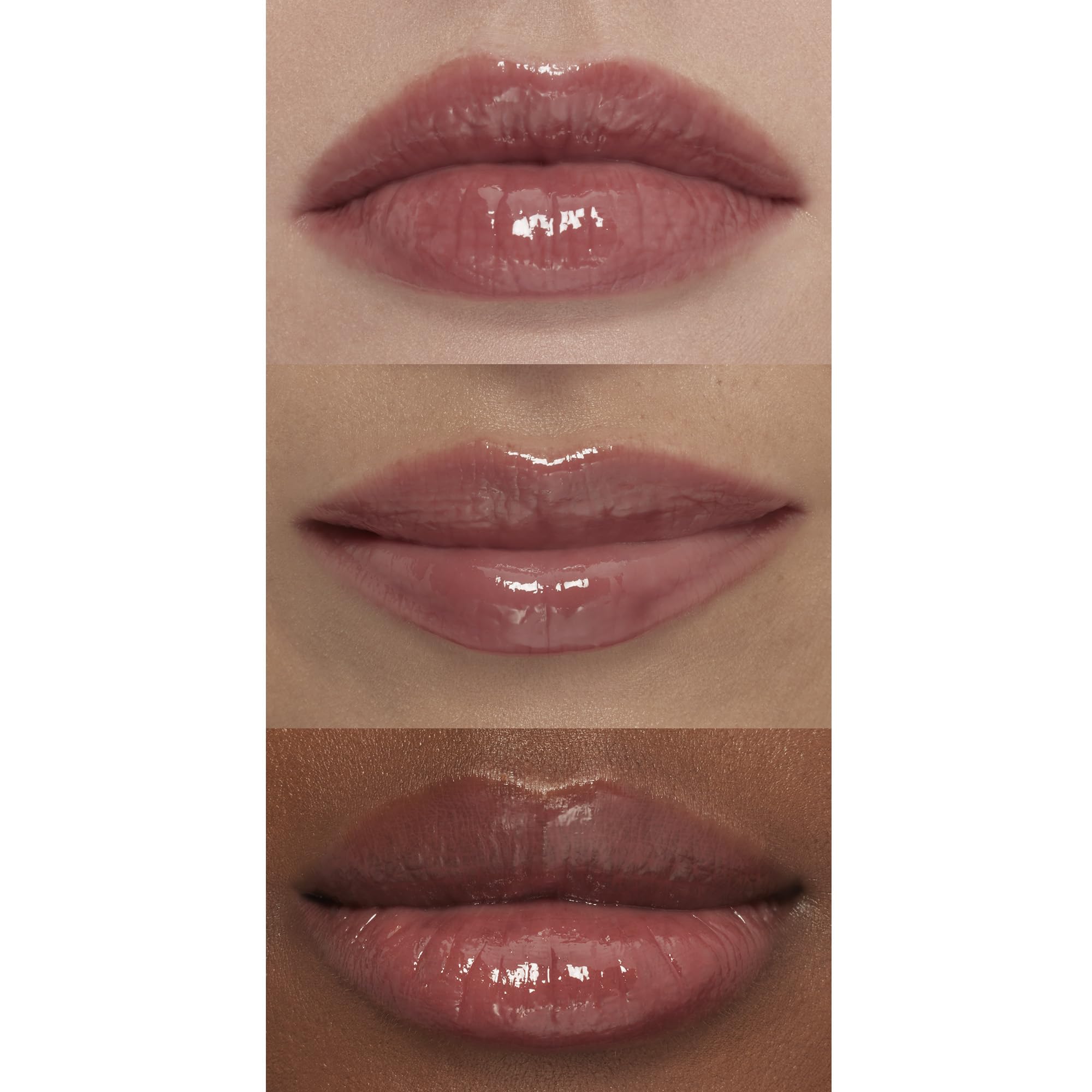 e.l.f. praline gloss worn on lips in lifestyle shot for fuller-looking pout
