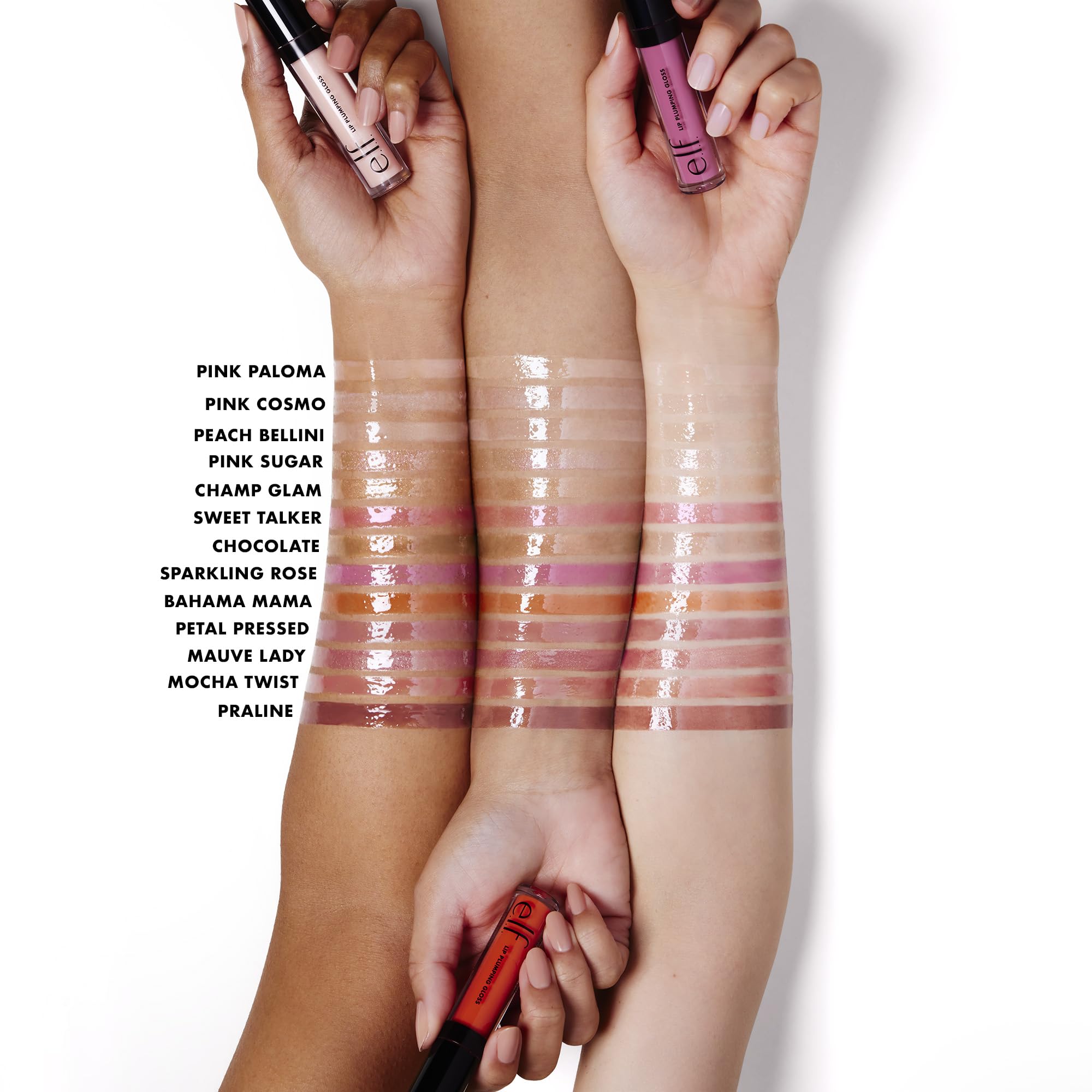 e.l.f. close-up of gloss texture highlighting non-sticky shine and moisturizing finish