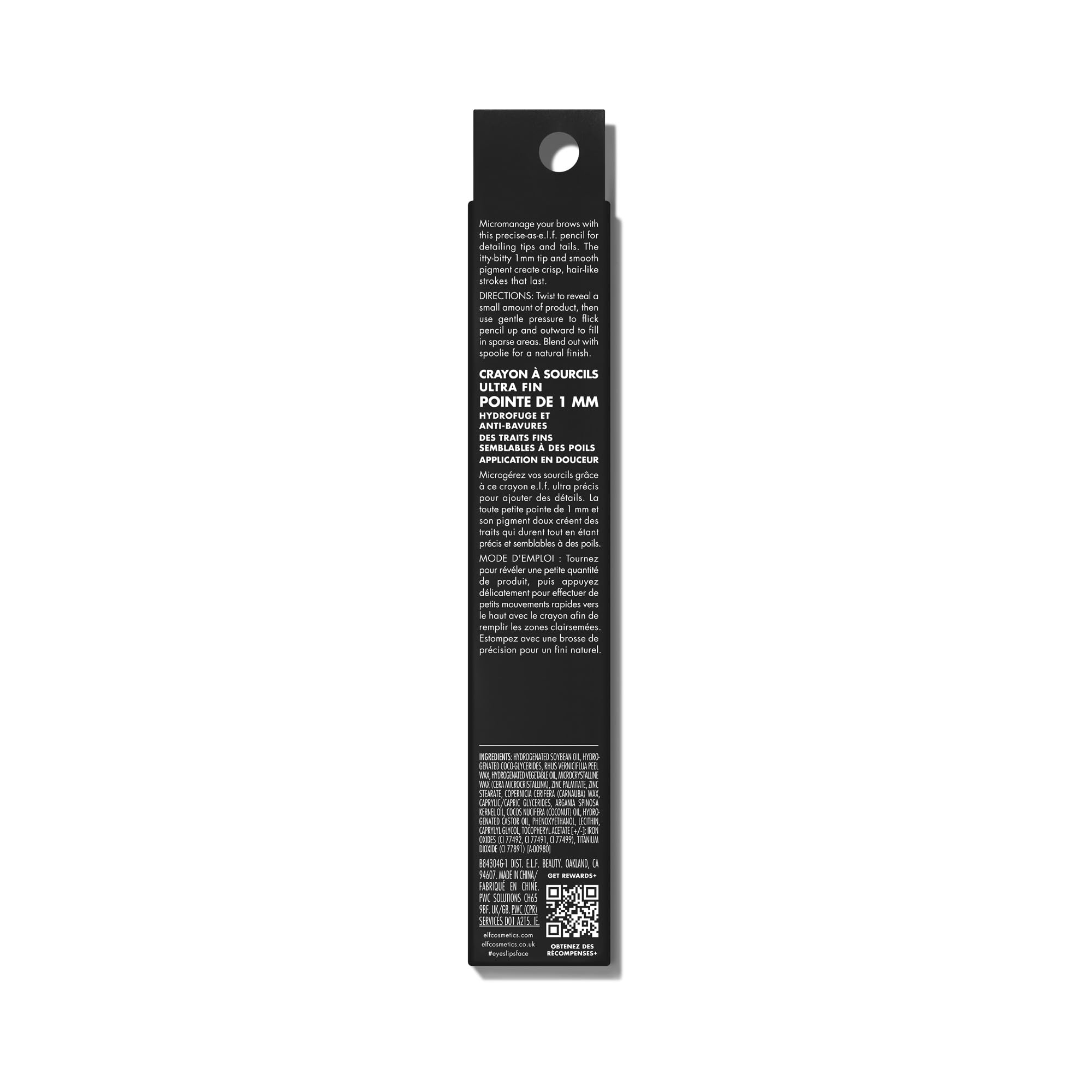 e.l.f. product label with ingredient list and Fair Trade seal showing ethical benefit