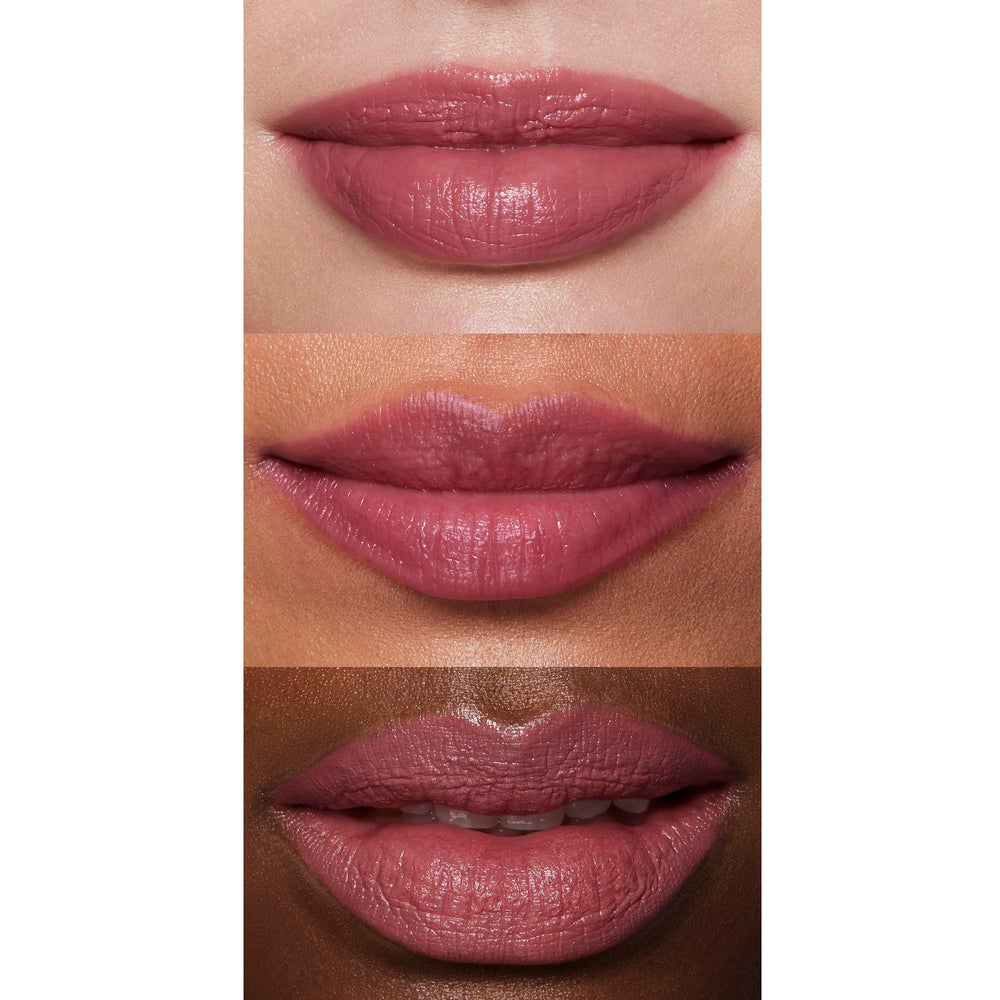 e.l.f. lipstick worn by model illustrating satin finish and confidence
