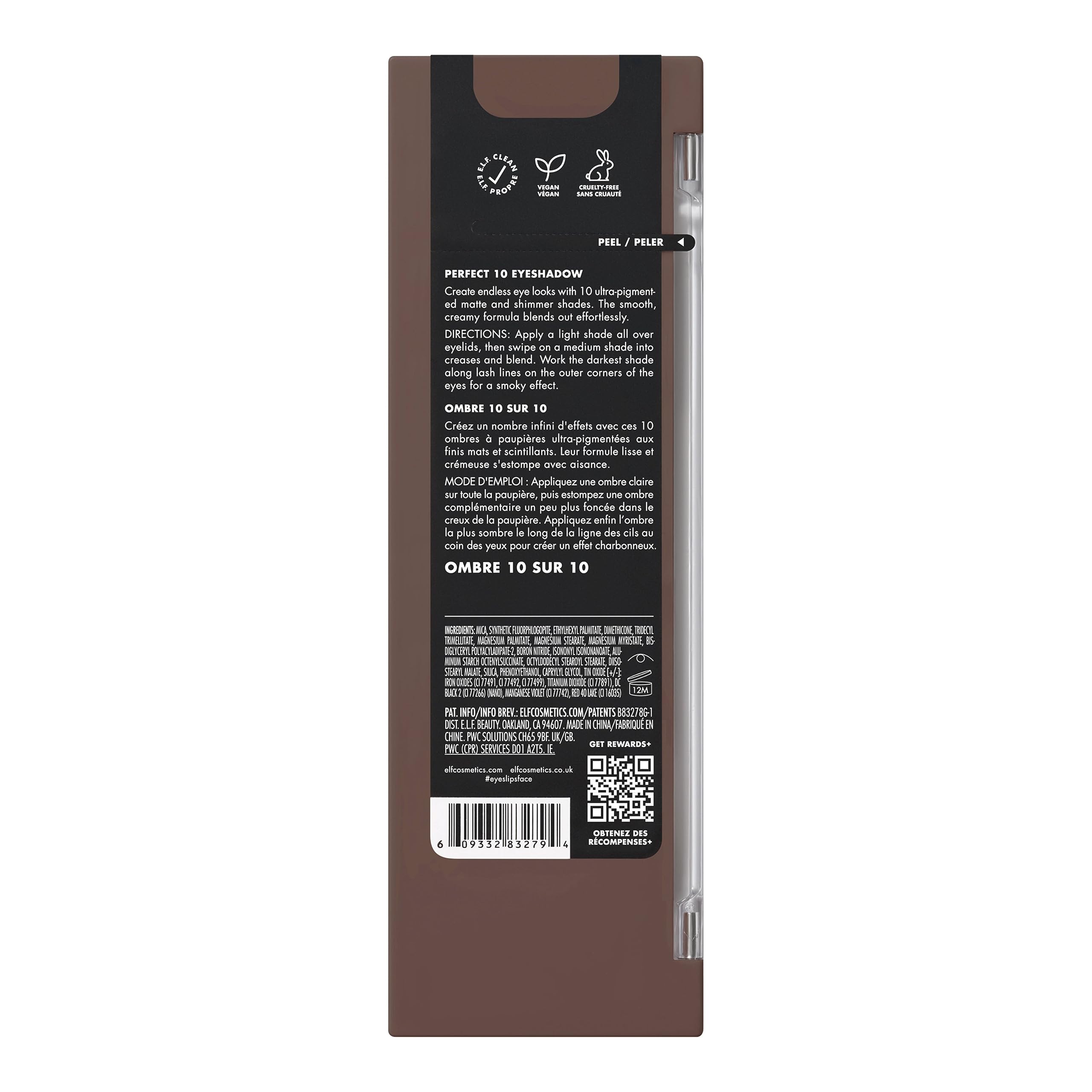 e.l.f. product label and ingredients view showing vegan cruelty-free certification benefit