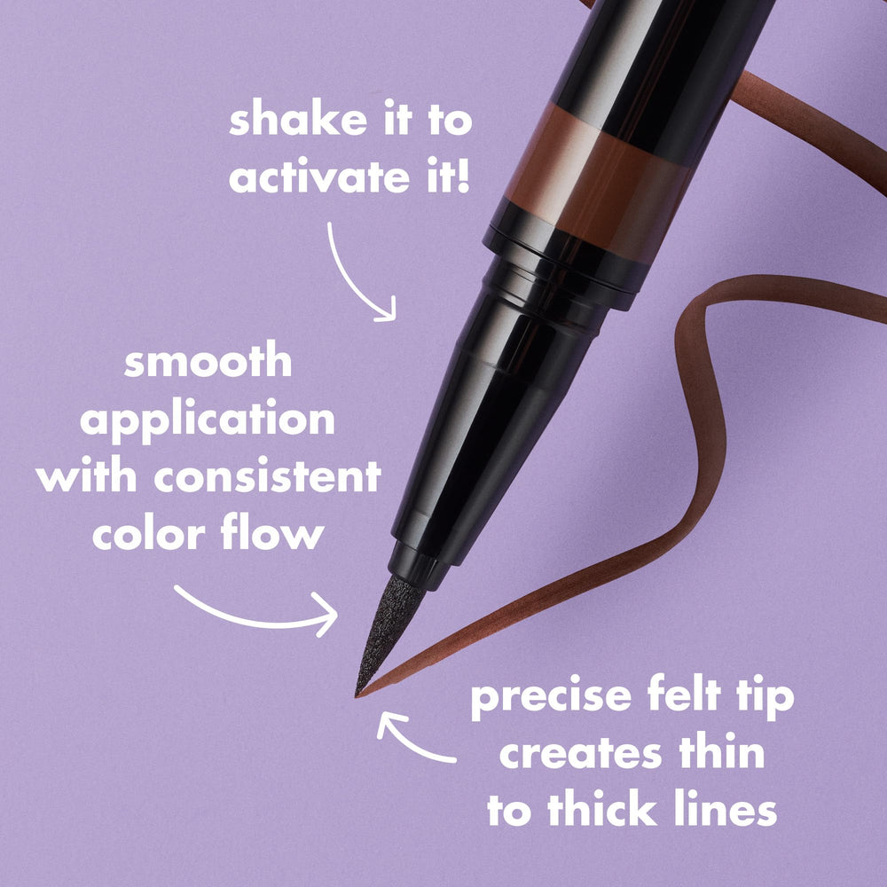 e.l.f. ink swatch stroke demonstrating intense jet-black pigment and buildable coverage