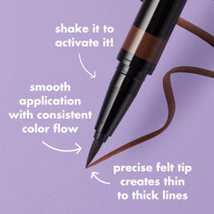 e.l.f. ink swatch stroke demonstrating intense jet-black pigment and buildable coverage