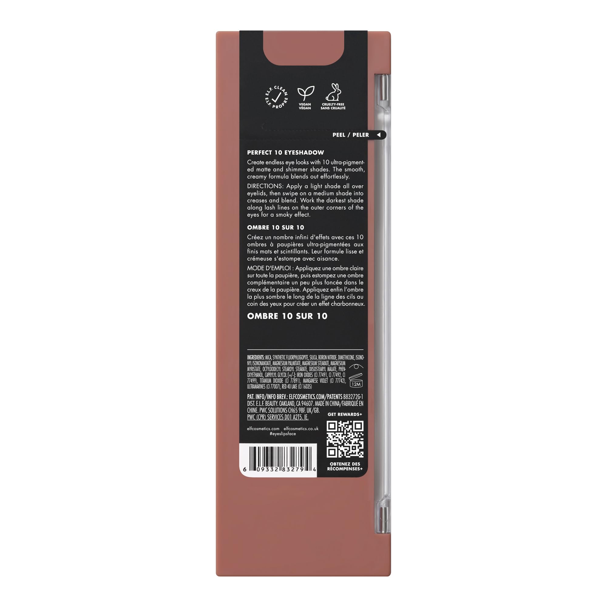 e.l.f. packaging label close-up emphasizing vegan, cruelty-free certification