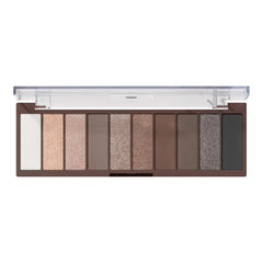 e.l.f. Perfect 10 palette front view showing ten nude shades and compact design benefit