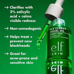 e.l.f. PLZ Clarify Facial Oil next to coin shows 1 oz size for scale