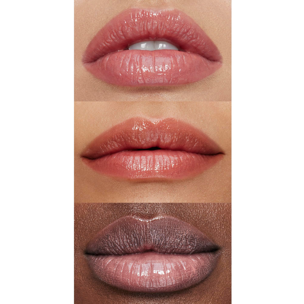 e.l.f. Pout Clout on model lips before and after for plumper-looking shine