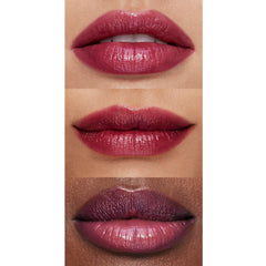 e.l.f. Pout Clout swatched on hand demonstrating sheer plum color and buildable shine