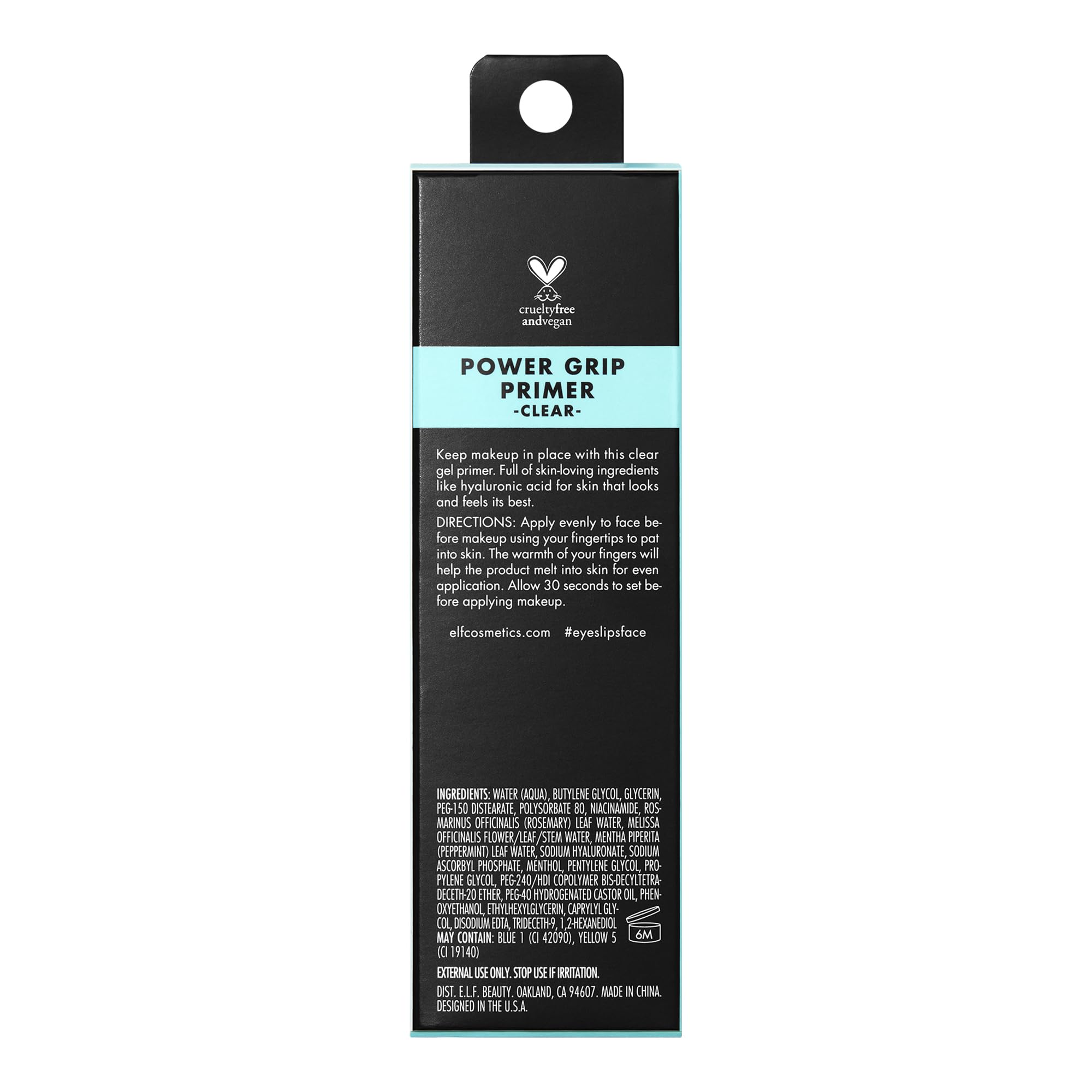 e.l.f. label and certifications highlighting vegan and cruelty-free benefit