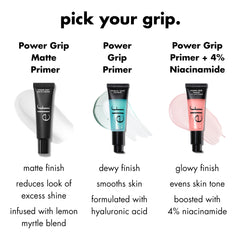 e.l.f. split-face before and after using primer showing reduced shine and smoother skin