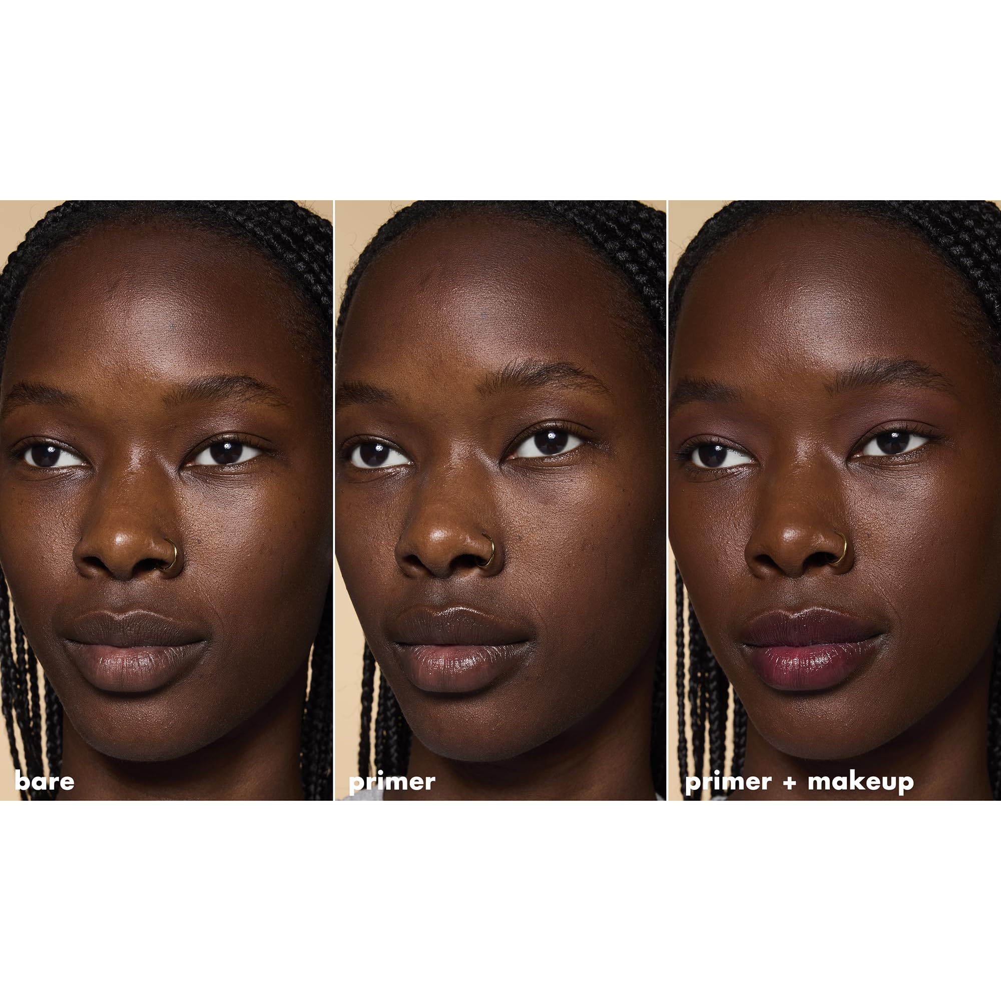 e.l.f. primer before and after cheek view highlighting reduced redness benefit