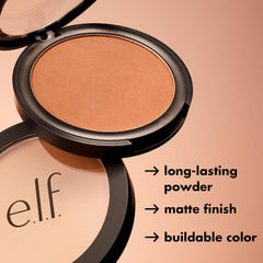 model applying e.l.f. bronzer to cheek demonstrating natural contour benefit