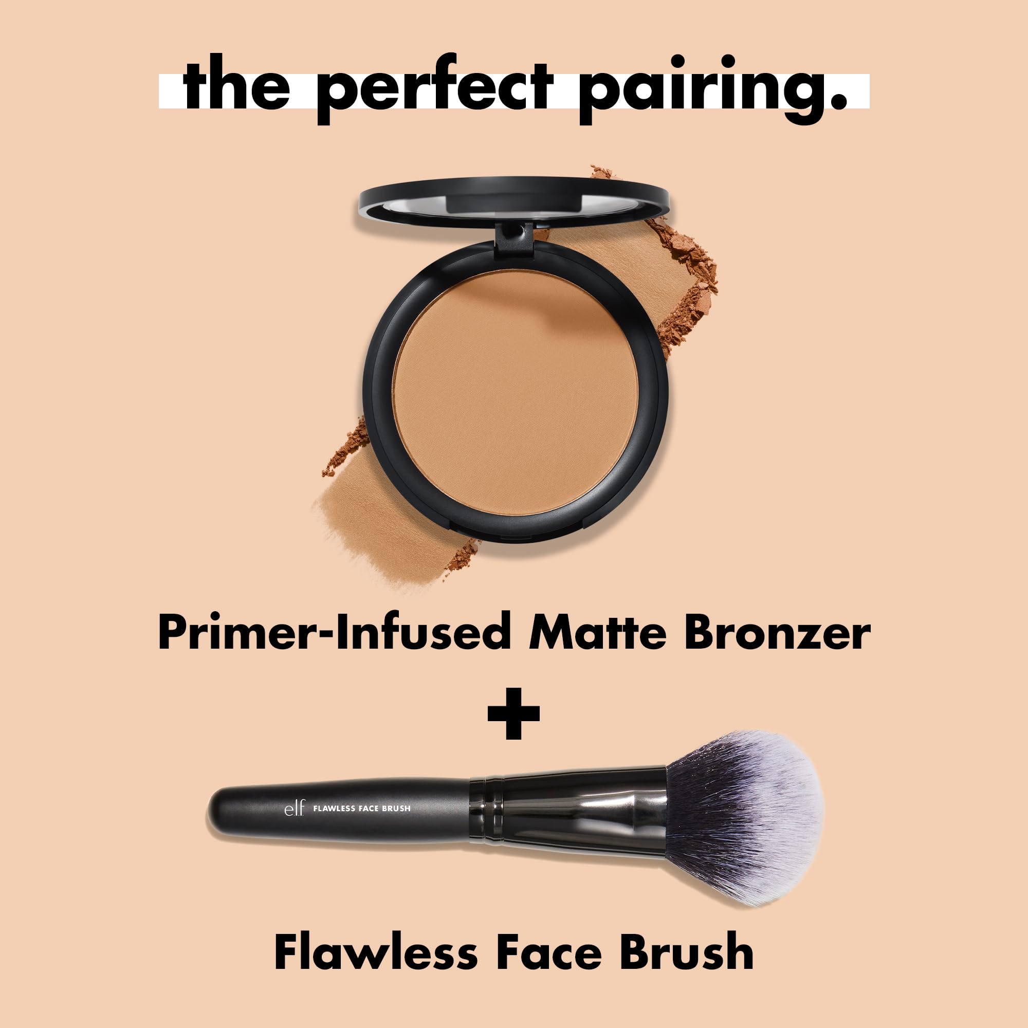 travel bag with e.l.f. bronzer inside showing on-the-go long-wear benefit