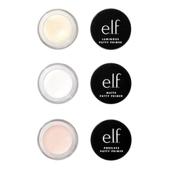 e.l.f. putty primer trio front packaging shows three travel jars and benefits