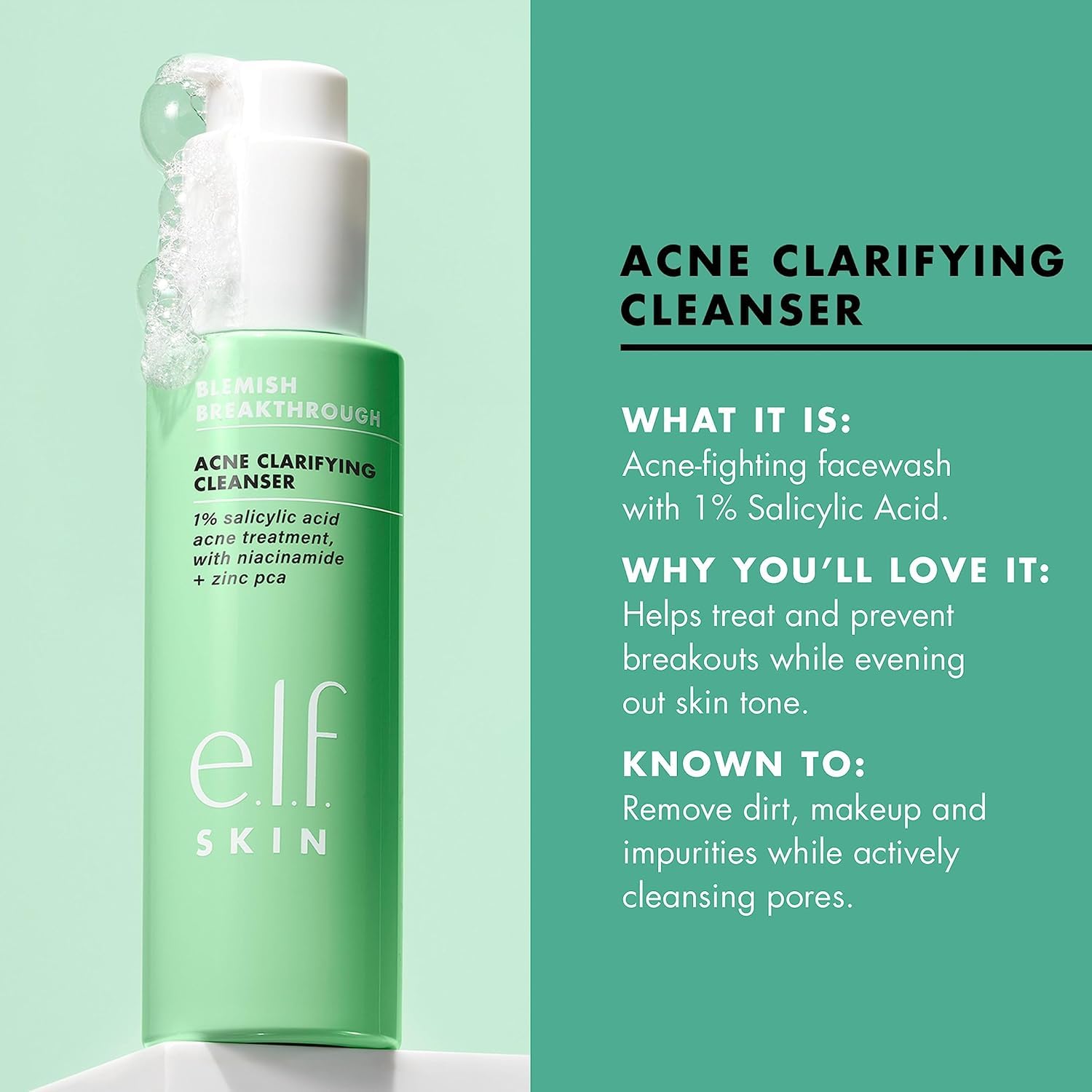 e.l.f. SKIN bottle held in hand for size comparison and convenient travel-friendly benefit