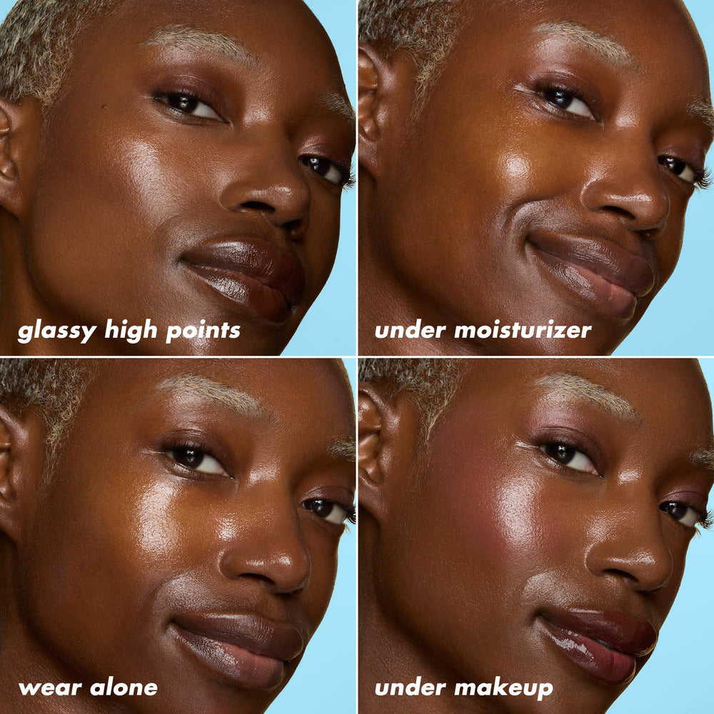 e.l.f. serum stick being applied to cheek to create a dewy, highlighted effect