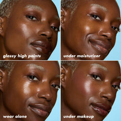 e.l.f. serum stick being applied to cheek to create a dewy, highlighted effect