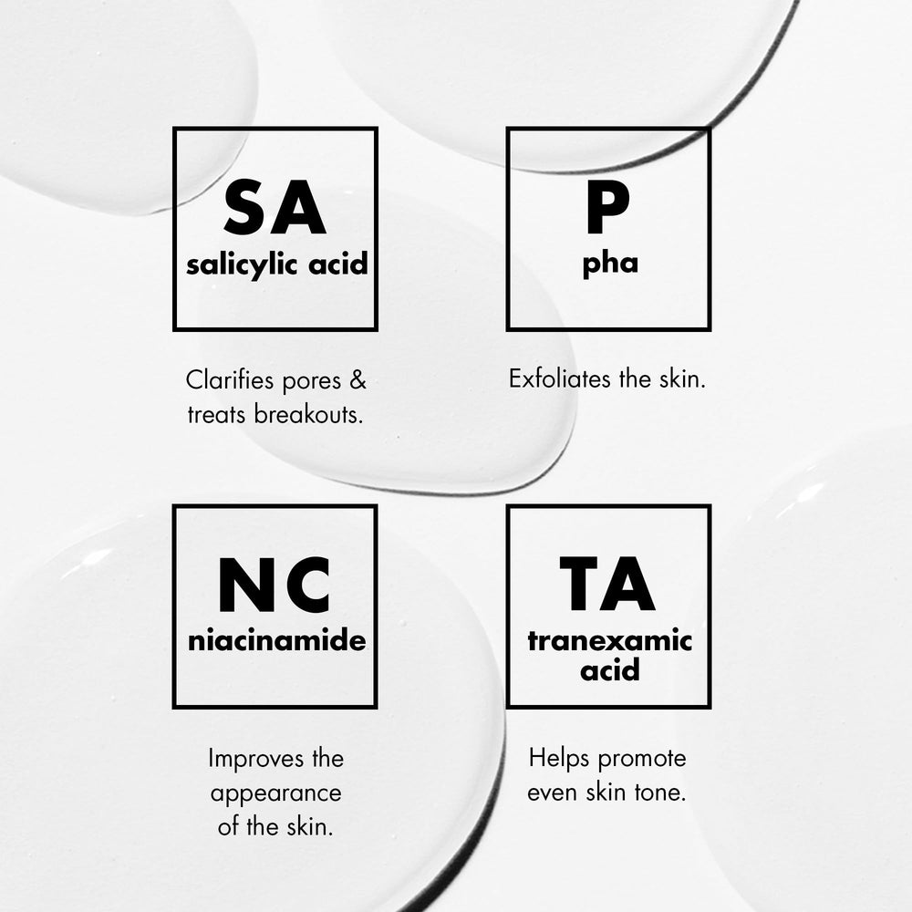 e.l.f. SKIN ingredient label close-up showing active acids and transparency