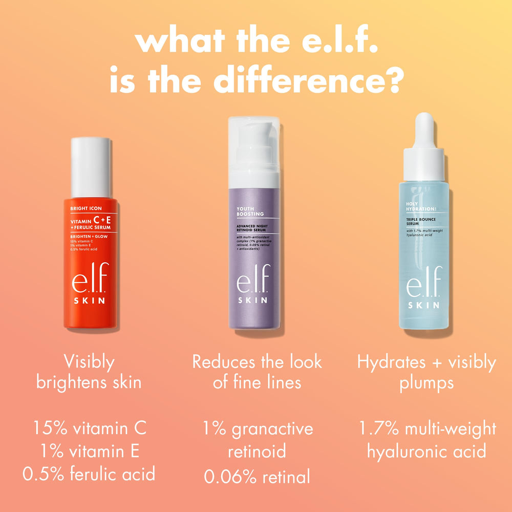 e.l.f. SKIN mini bottle next to a coin showing travel-size convenience