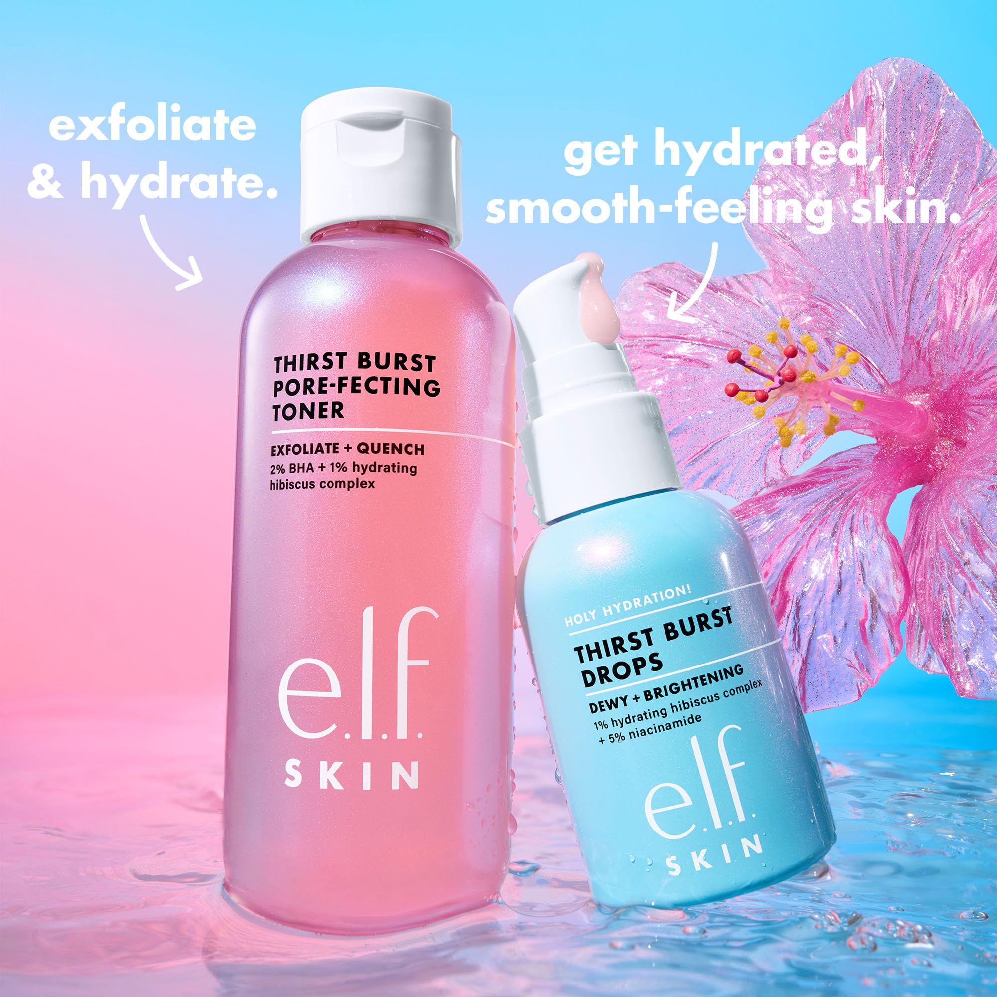 e.l.f. Skin Thirst Burst hibiscus ingredient focus image suggesting plumping hydration benefit