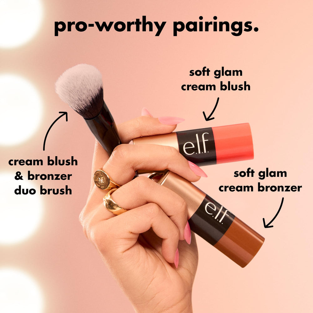 e.l.f. Soft Glam before and after cheek comparison showing natural flushed result benefit