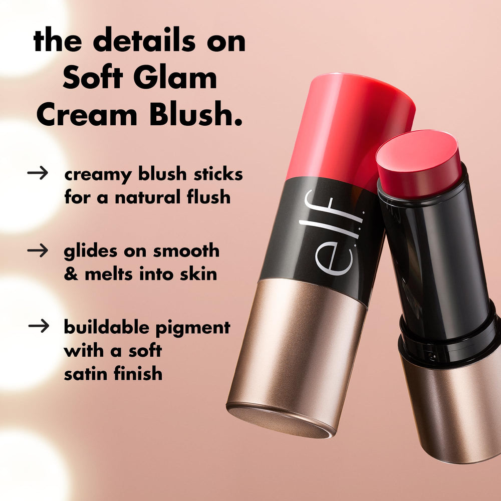 e.l.f. Soft Glam cream blush stick open with twist-up mechanism for easy application benefit