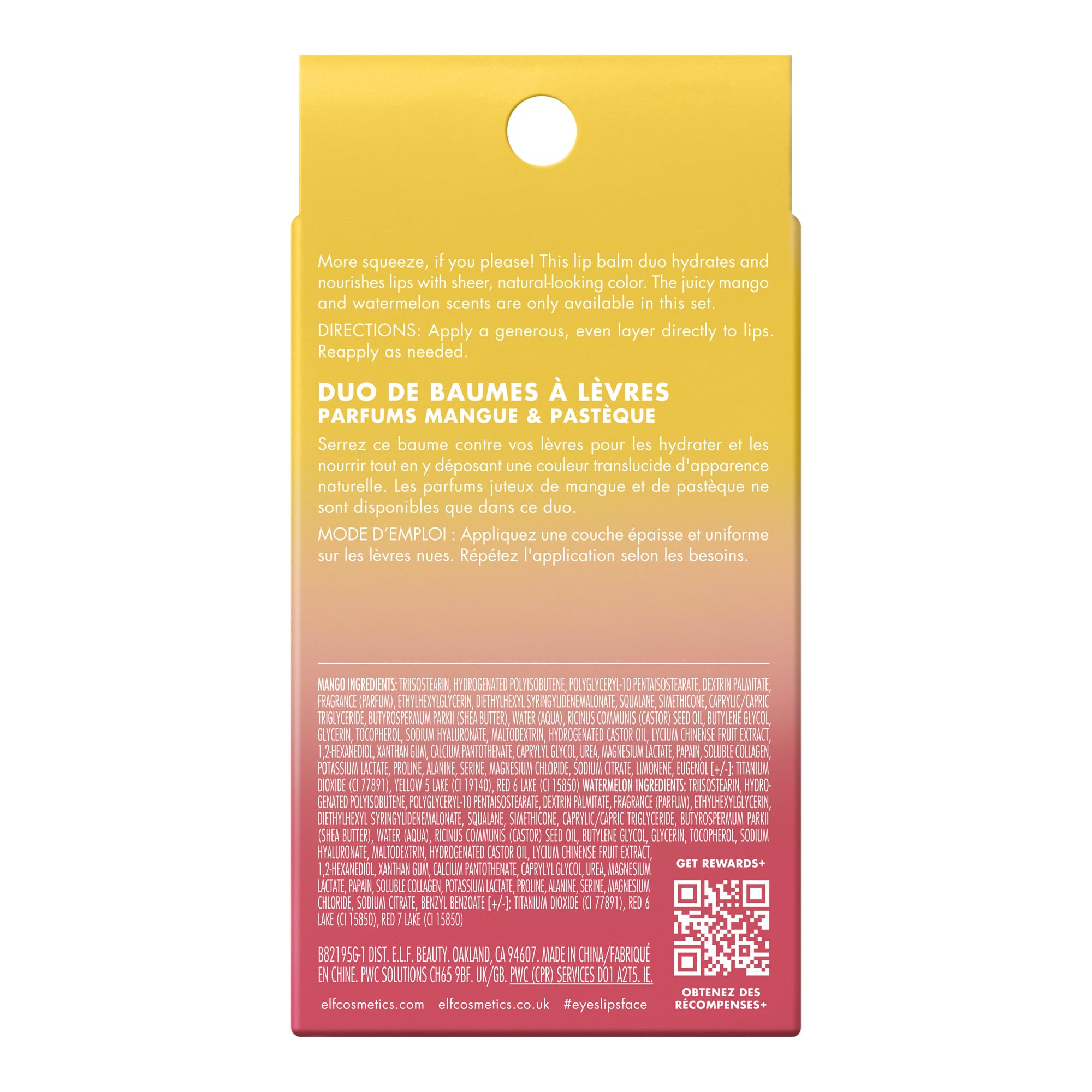 e.l.f. back label and ingredients view highlighting transparency and ethical benefit