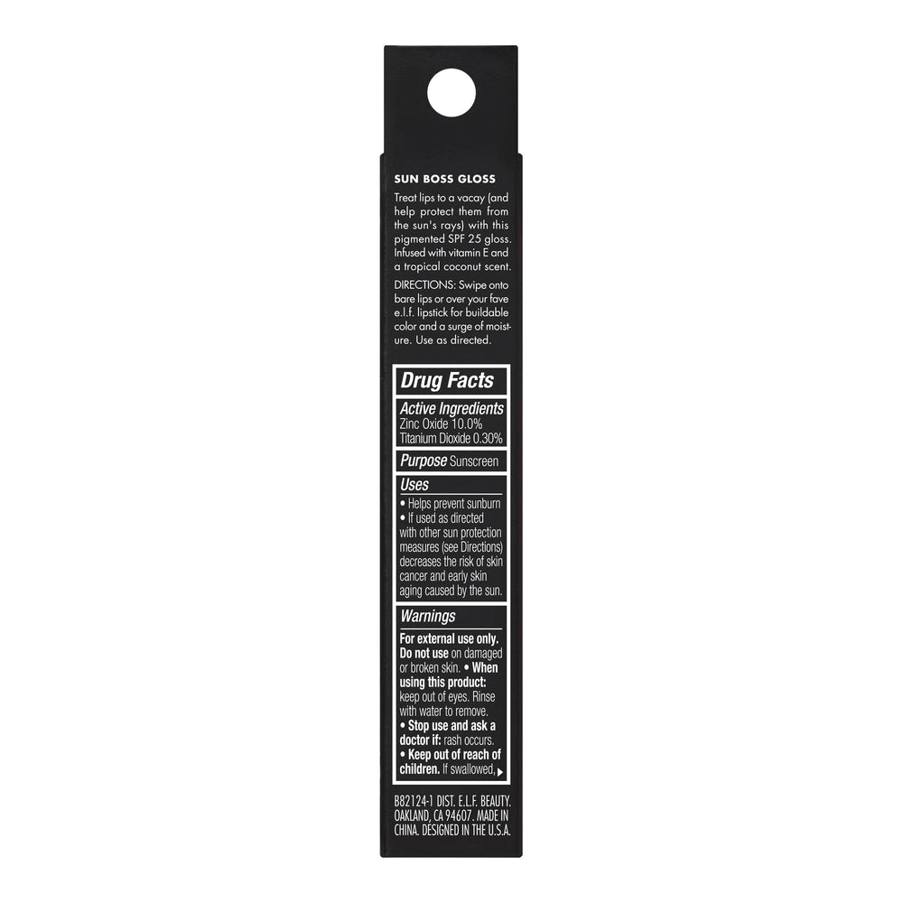 e.l.f. Sun Boss Gloss in a beach bag evoking sun protection and scent