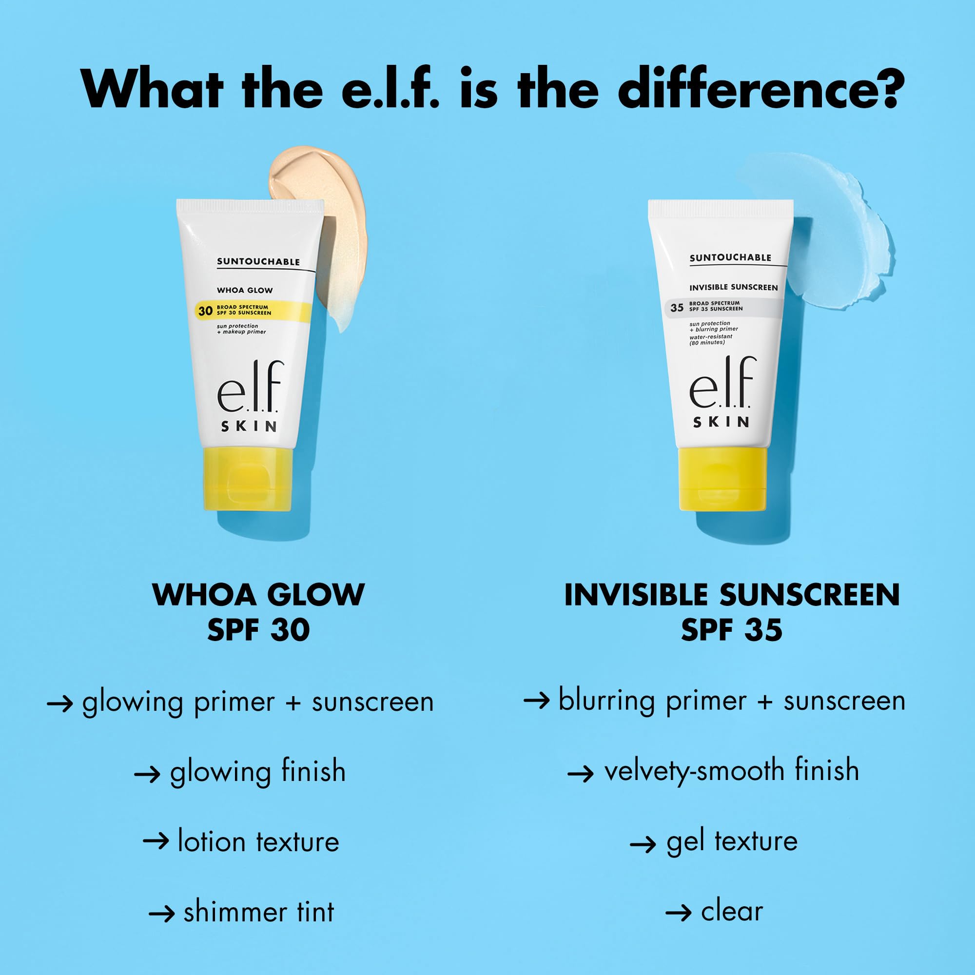 e.l.f. Suntouchable ingredients aloe and meadowfoam illustrating soothing hydration