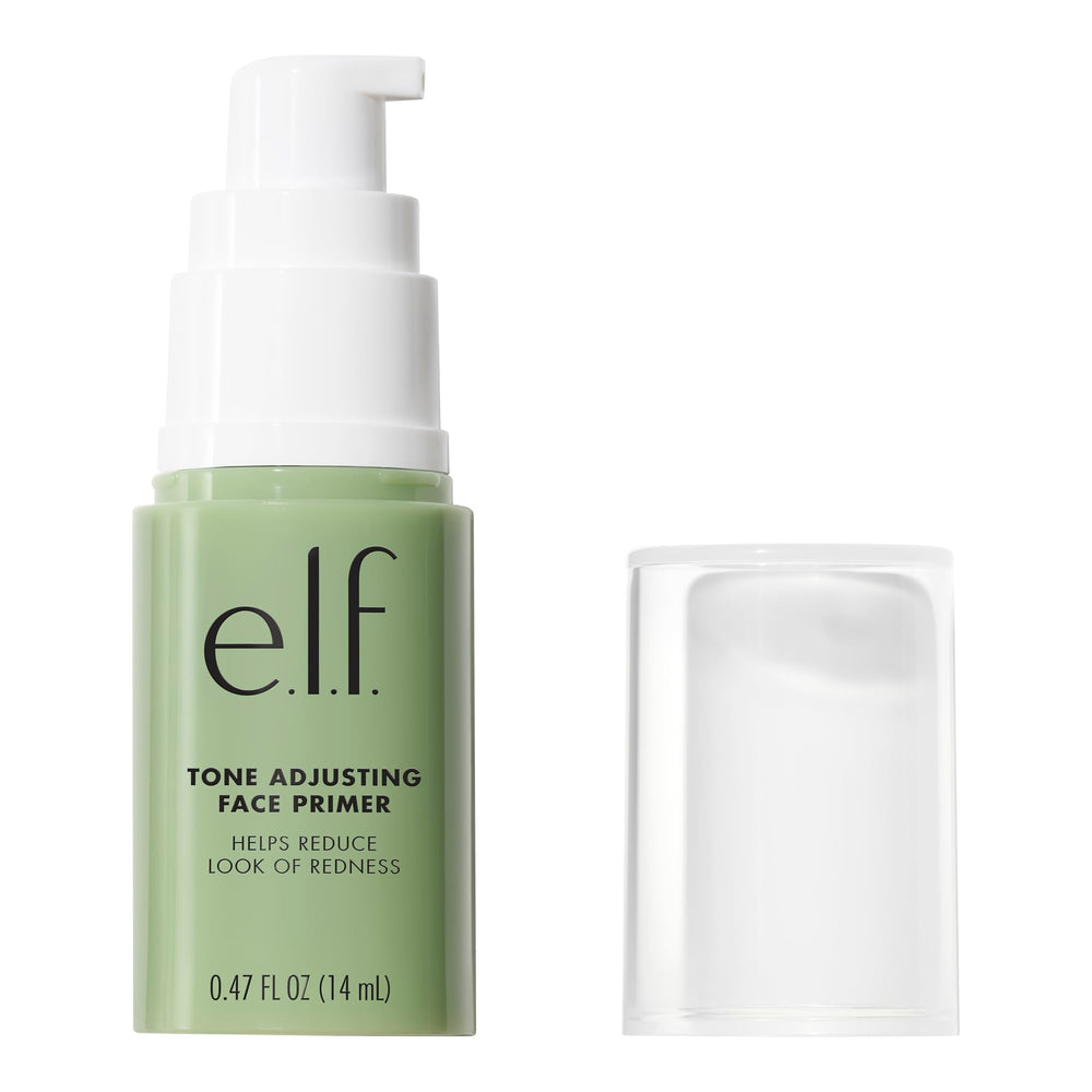 e.l.f. primer next to a hand for scale, shows small travel-friendly size