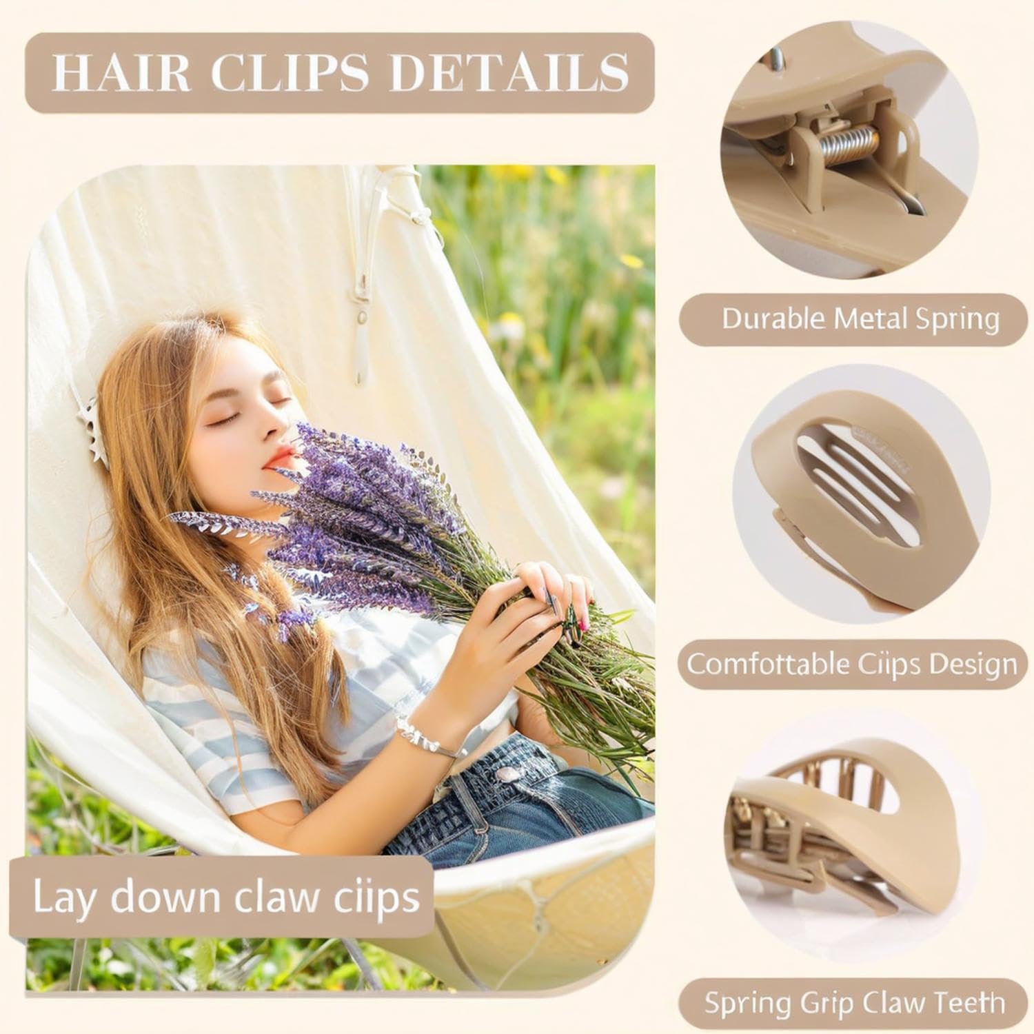 Eliongpu flat clip inner teeth closeup reveals 18 claws for non-slip gentle grip