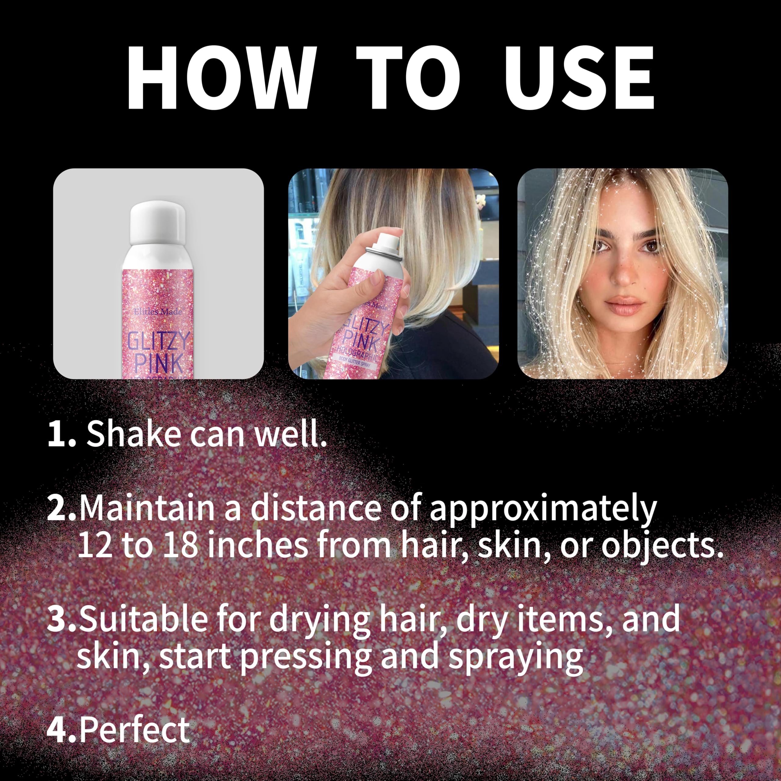 Elitles Made applied to hair roots and tips creating shimmering festival-ready hairstyle benefit