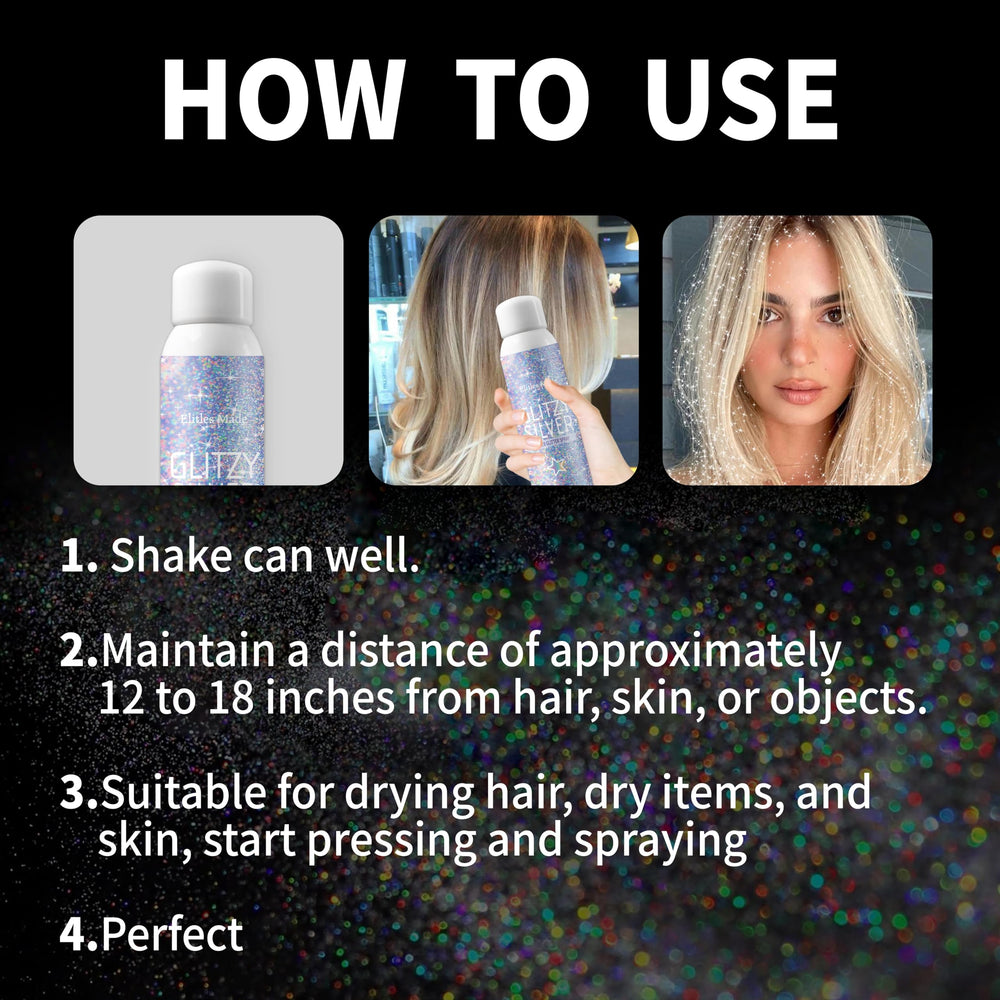 Elitles Made being sprayed on hair to add instant festival-ready sparkle benefit
