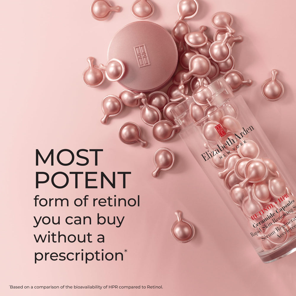 Elizabeth Arden capsules box next to jar for size and quantity clarity