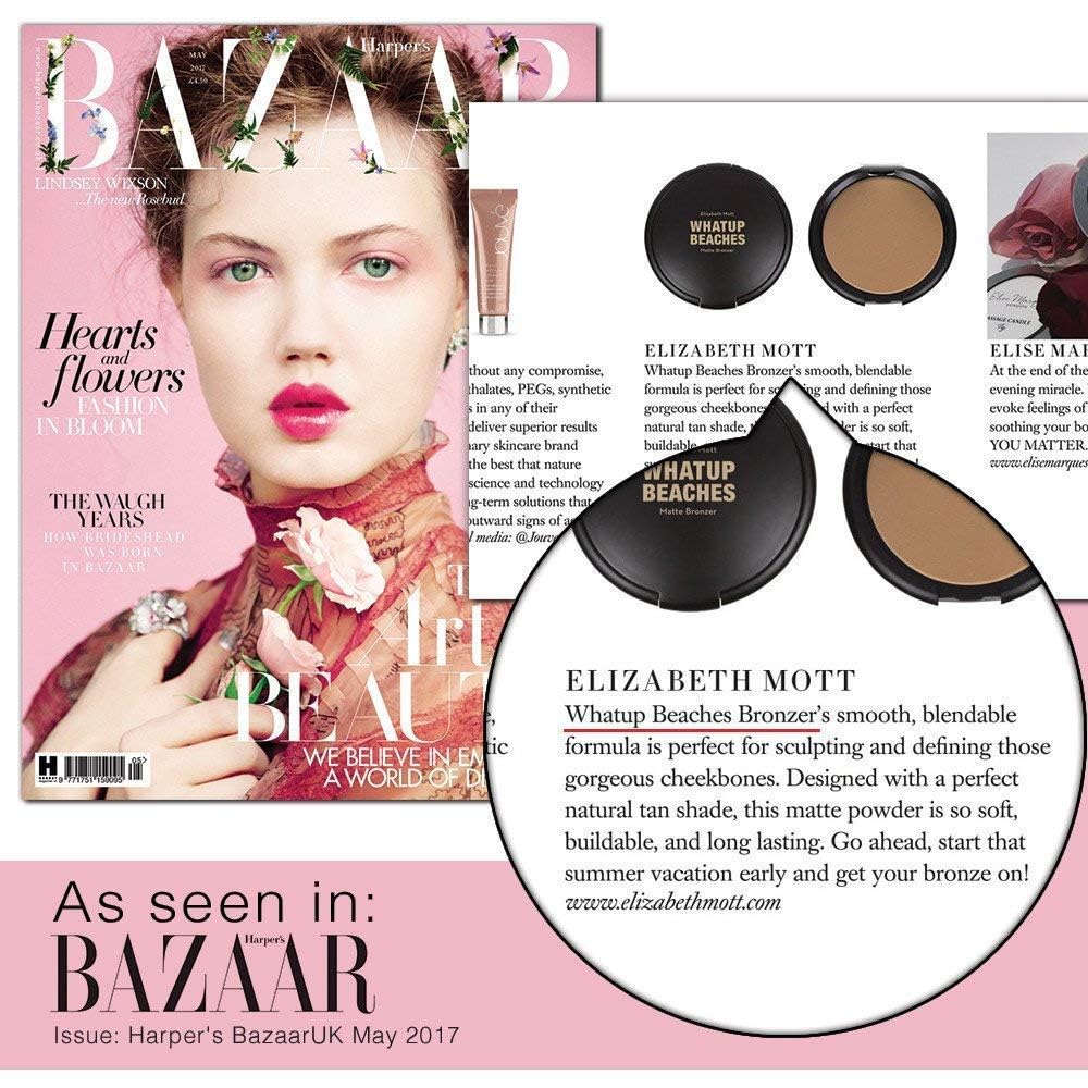 Elizabeth Mott bronzer on model in outdoor-style setting for natural sun-kissed glow