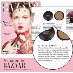 Elizabeth Mott bronzer on model in outdoor-style setting for natural sun-kissed glow