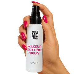 Elizabeth Mott front packaging showing dewy setting spray for radiant finish