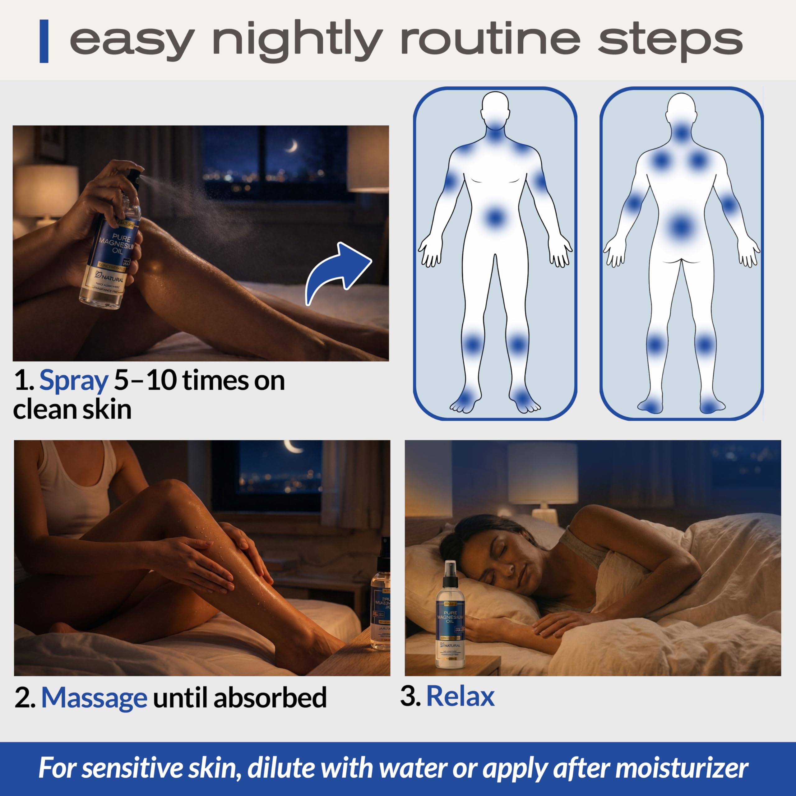 Ella & Eden bottle on bedside table in evening setting showing nightly routine benefit