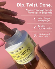 ella+mila hand using the pot to remove polish fast and cleanly
