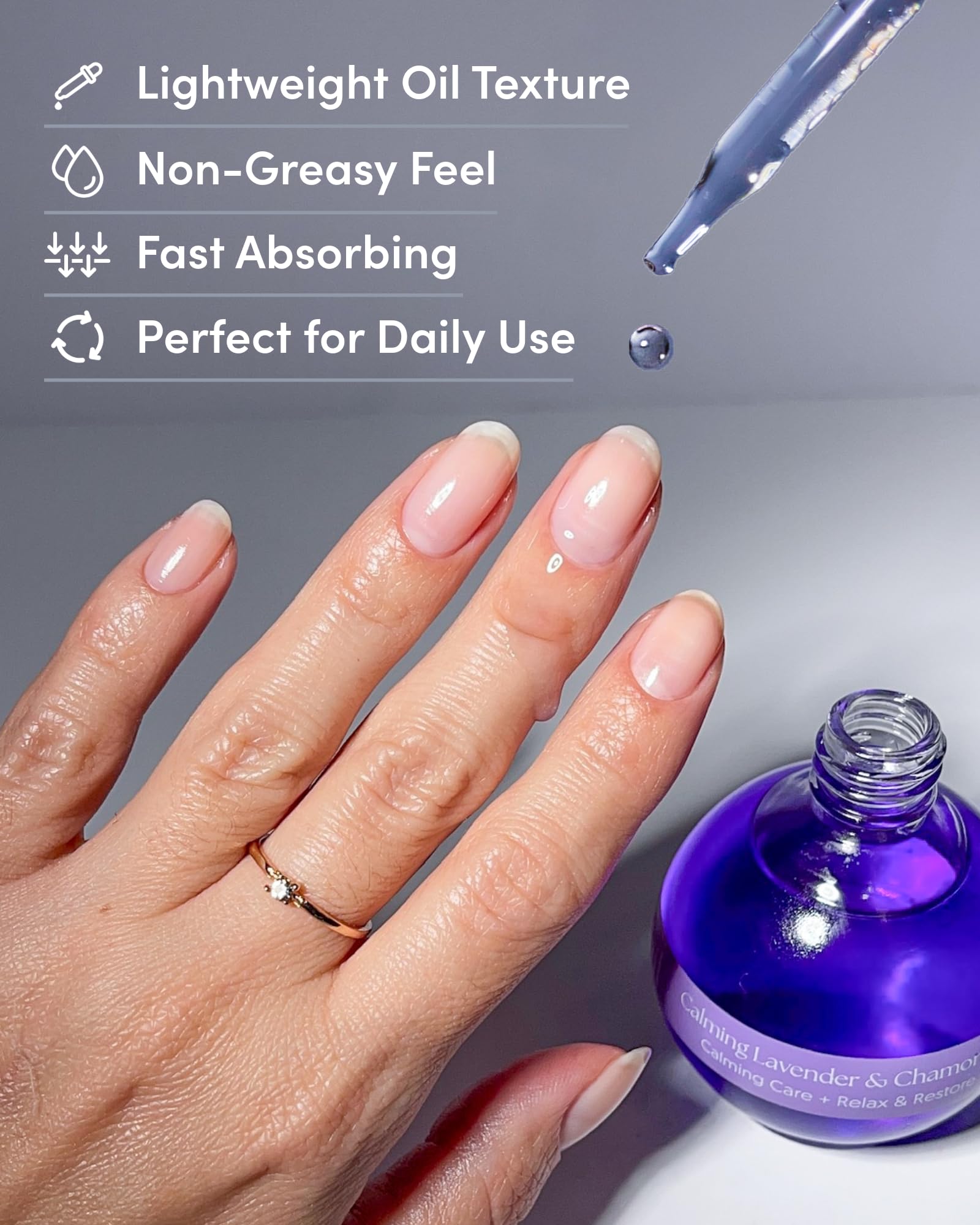 ella+mila applying oil to cuticle in hand for instant hydration