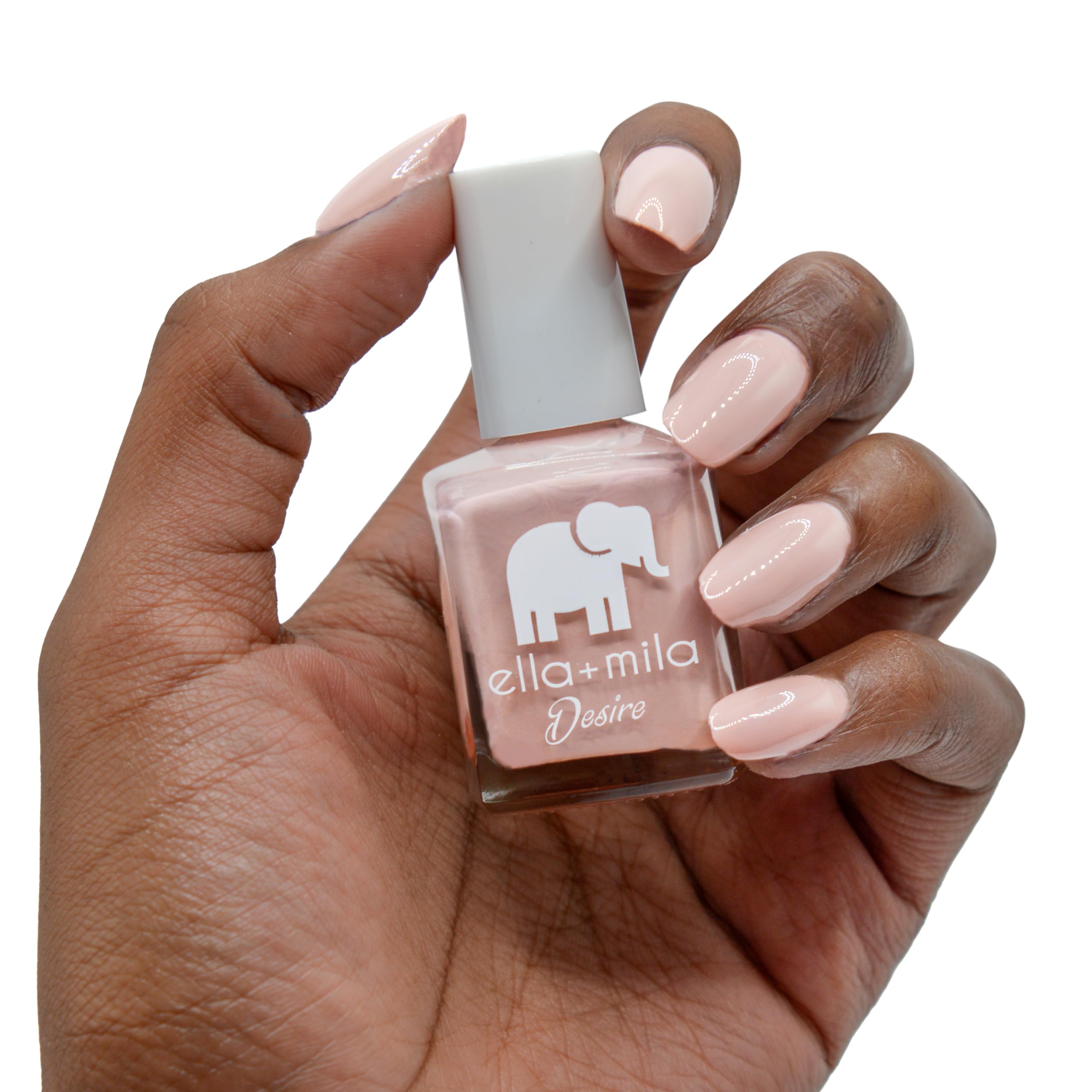 ella+mila applied on hands demonstrating glossy finish and chip resistance